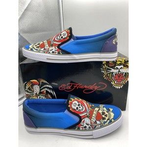 Ed Hardy Mens Canvas Shoes Size 10-5 Low Top Blue  Slip On Lifestyle Sneakers